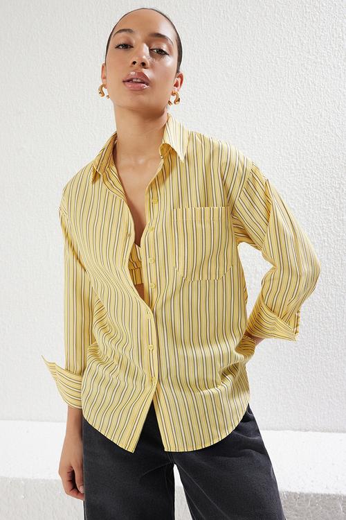 Striped Oversize Bustier Shirt - Yellow