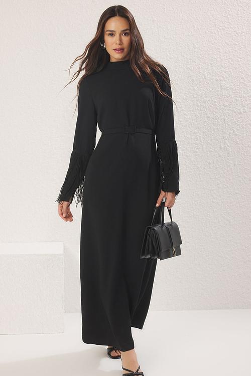 Maxi High Neck Woven Dress - Black
