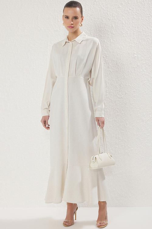 Maxi Woven Buttoned  Dress - Ecru
