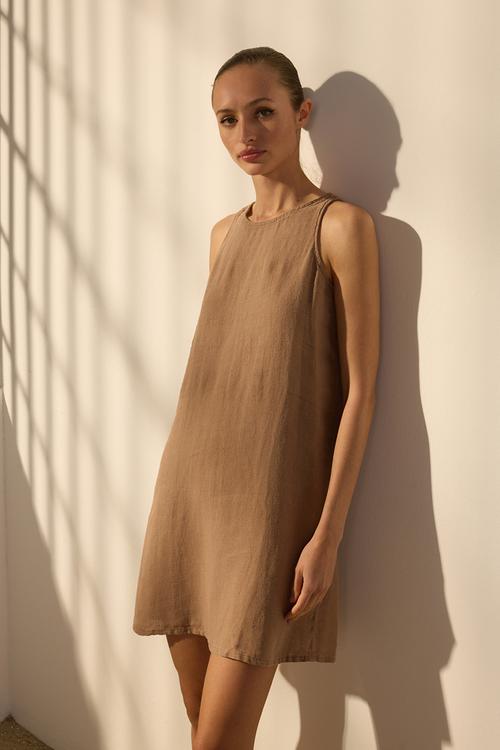 Mini Aline Woven Dress - Tan