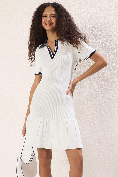 Mini Aline Knitwear Collar Dress - Ecru