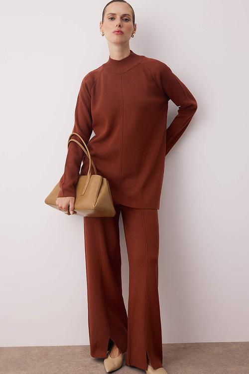 Slit Knitwear Bottom-Top Set - Cinnamon