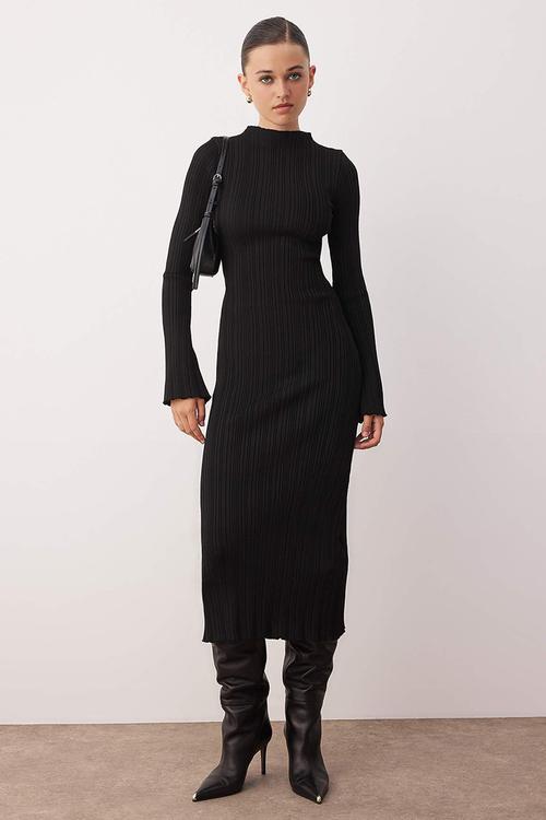 Midi Bodycon Knitwear Dress - Black