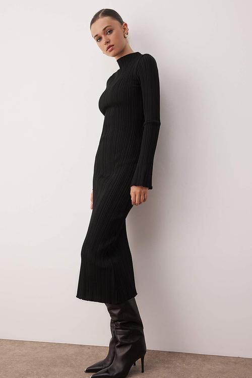Midi Bodycon Knitwear Dress - Black