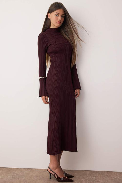 Midi Bodycon Knitwear Dress - Plum
