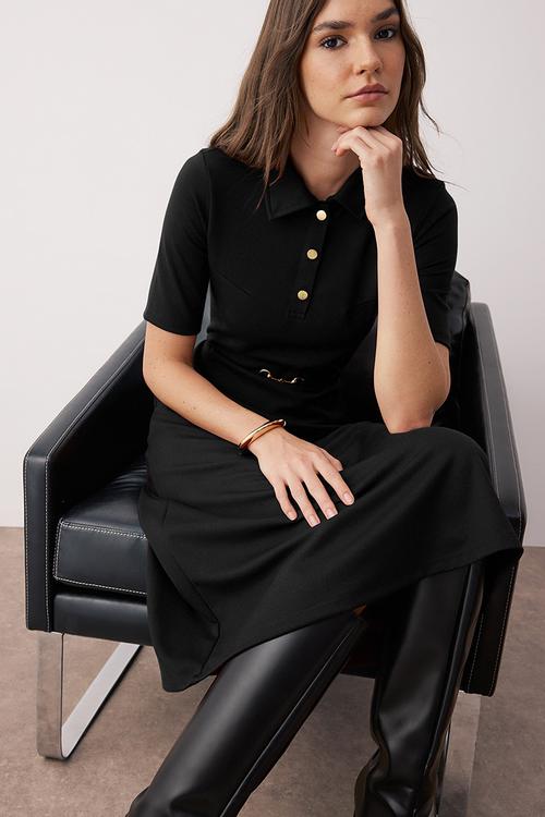 Midi Aline Knit Short Sleeve Dress - Black