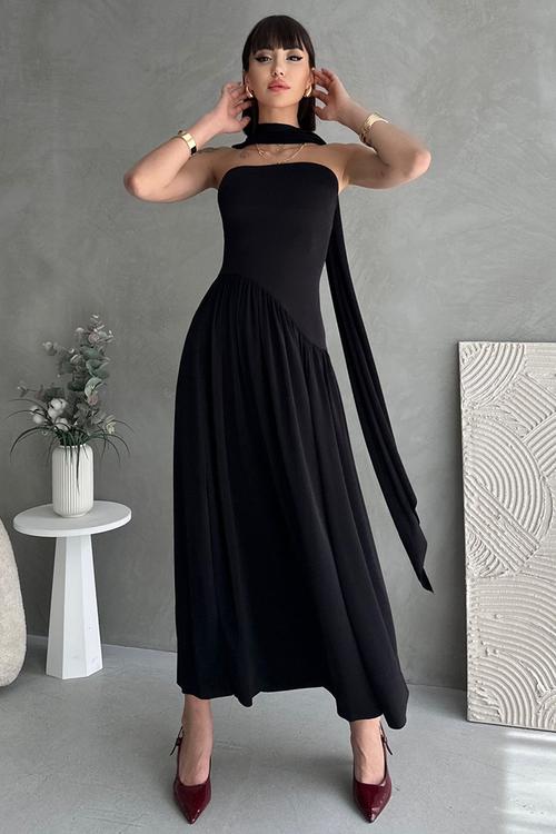 Maxi Woven Deep Side Slit Dress - Black