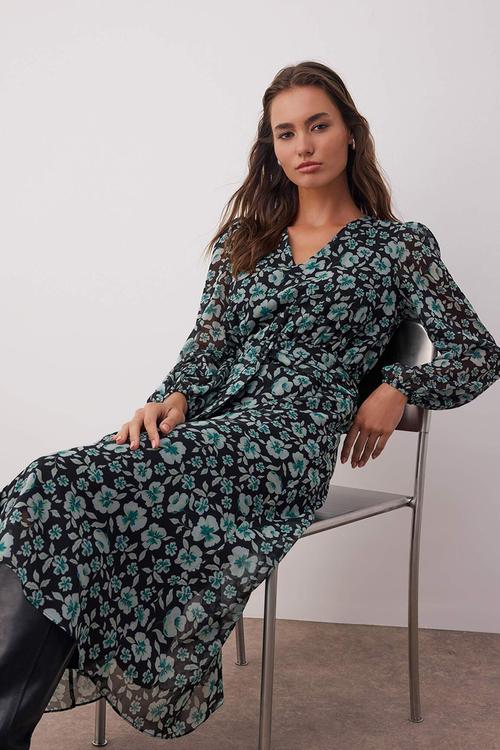 Midi Aline Woven Dress - Floral Green