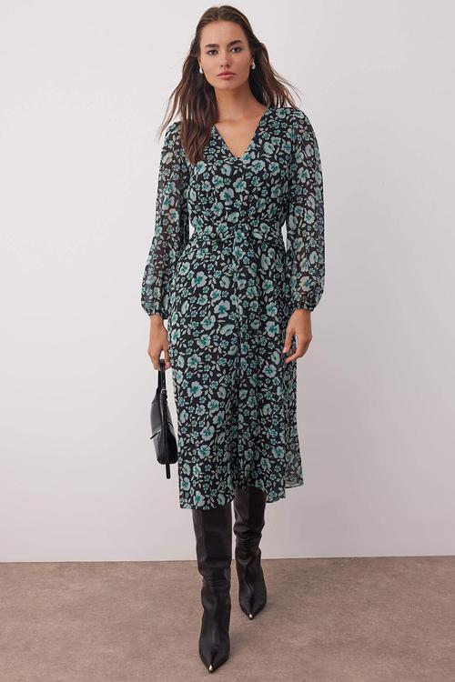 Midi Aline Woven Dress - Floral Green