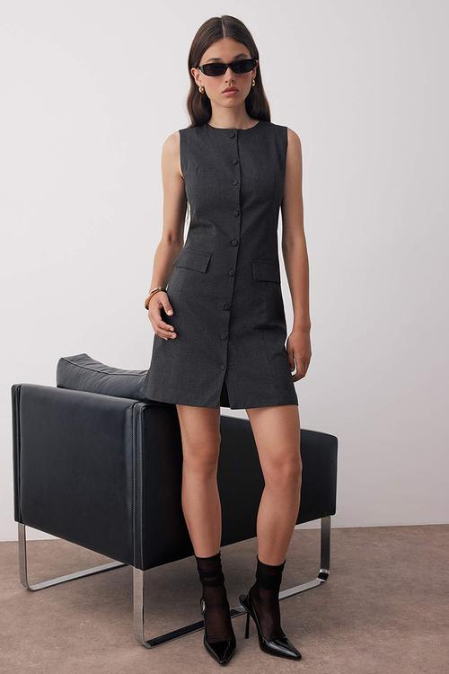 Mini Aline Woven Formal Dress - D-Grey