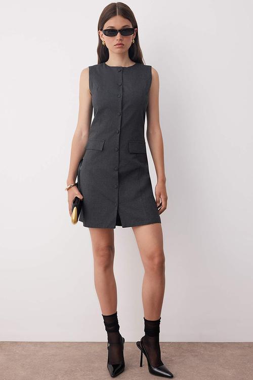 Mini Aline Woven Formal Dress - D-Grey