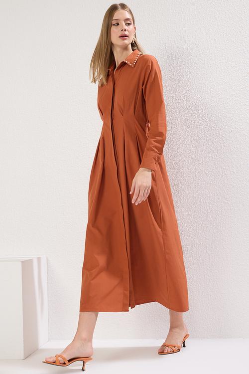Maxi A line Snached Woven Dress - Brown