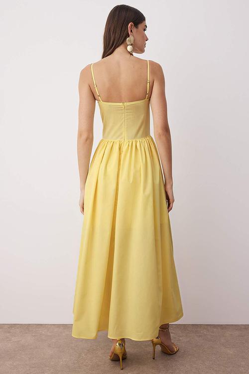 Maxi A line Sleeveless Woven Dress - Yellow