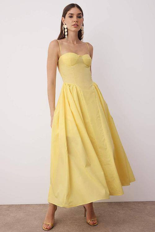 Maxi A line Sleeveless Woven Dress - Yellow