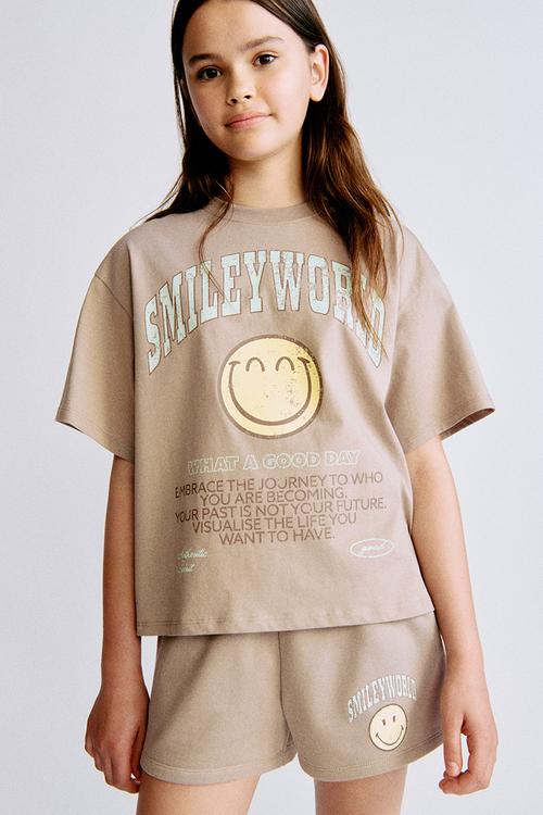 Printed cotton T-shirt - beige,multi