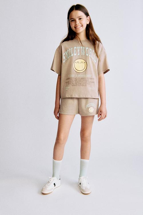 Printed cotton T-shirt - beige,multi