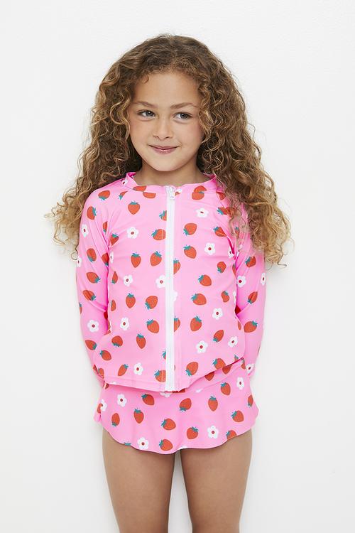 Tankini with skirted bottom & rash vest - pink/aop