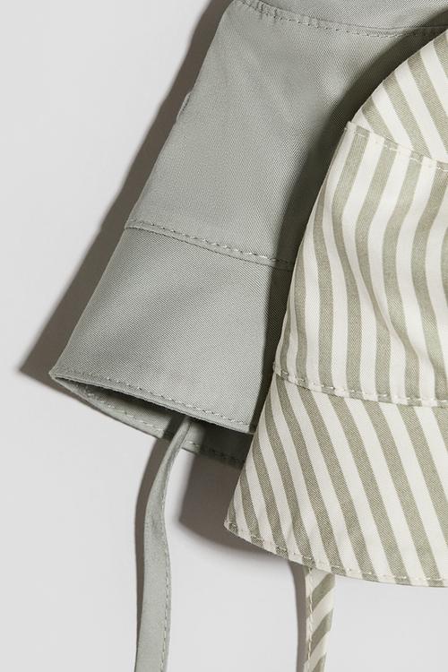 2-Pack cotton sun hats - light dusty green/striped