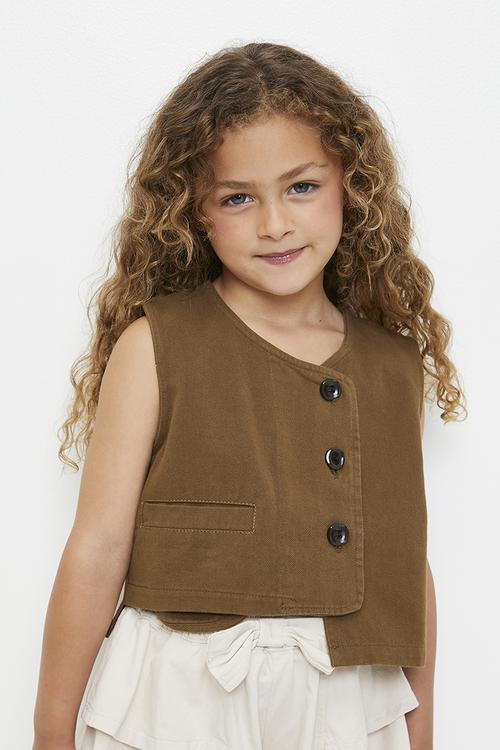 Asymmetrical vest with welt pocket - brown
