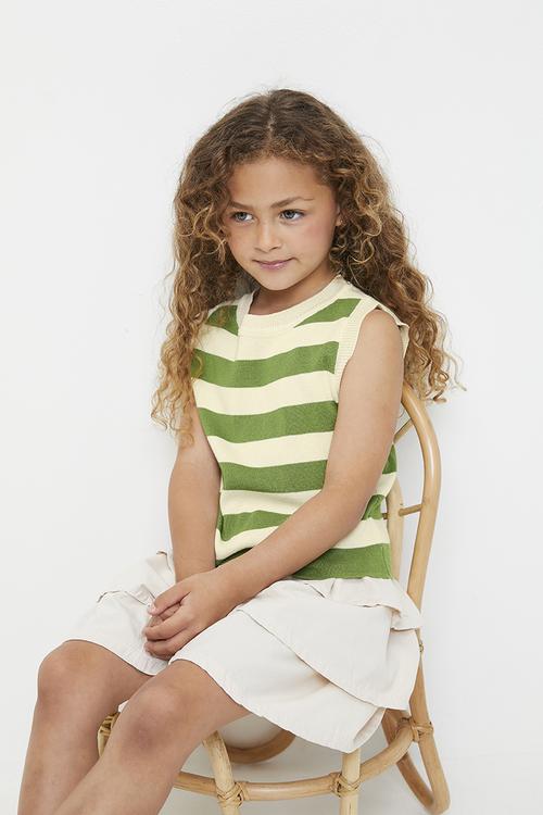 Awning striped lightweight knit vest - green/beige