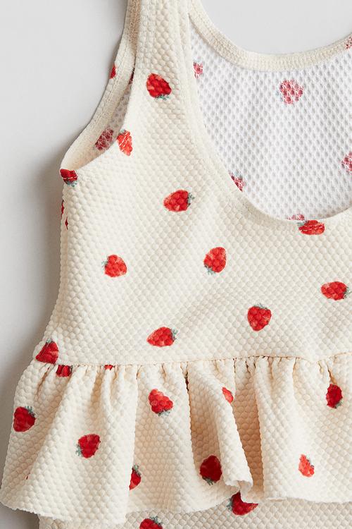 Flounced swimsuit - cream strawberries