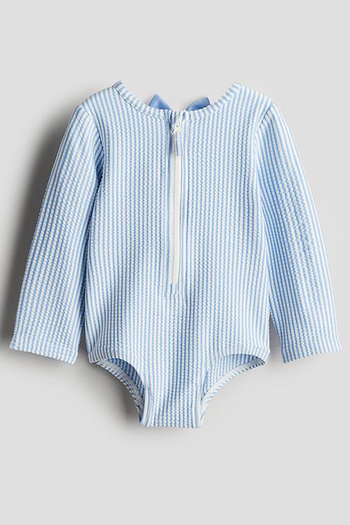 Long-sleeved swimsuit - light blue/striped
