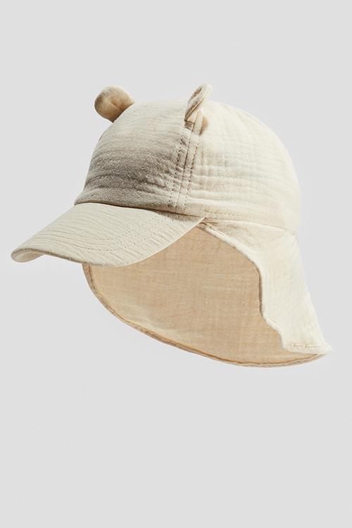 Ear-detail muslin cap - light beige