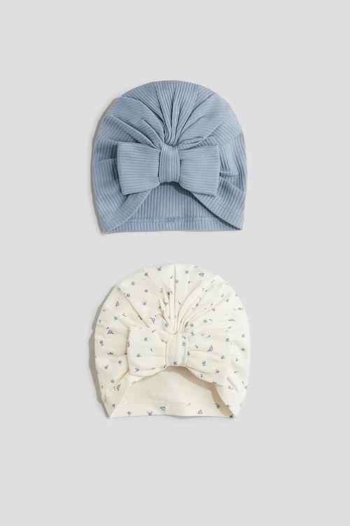 2-Pack knot-detail hats - light dusty blue floral