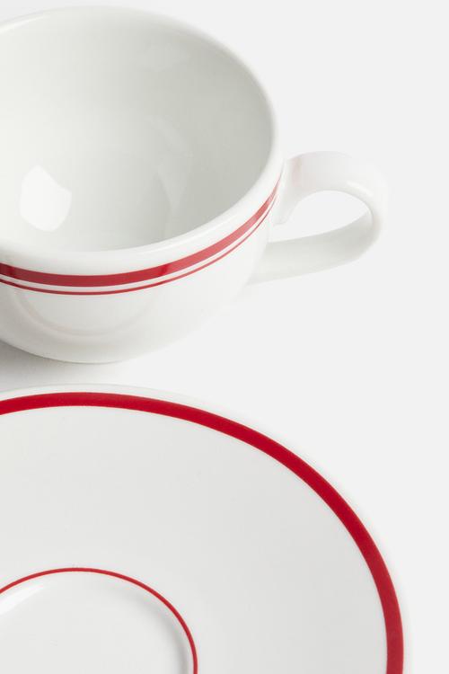 Cappuccino cup and saucer - white & red