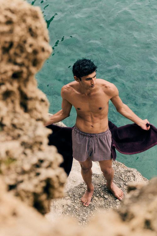 Seersucker swim shorts - aubergine purple striped