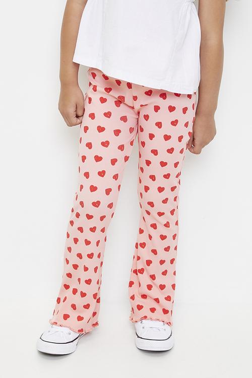 Heart all-over print rib knit leggings - pink/red