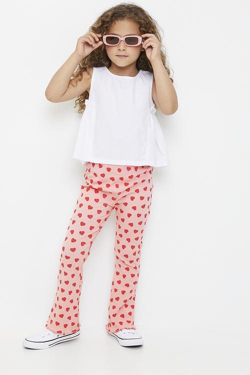 Heart all-over print rib knit leggings - pink/red