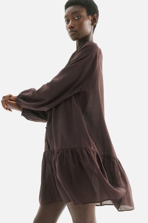 Button-front tunic dress - dark brown