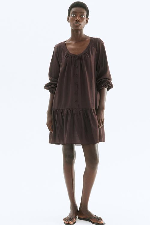 Button-front tunic dress - dark brown