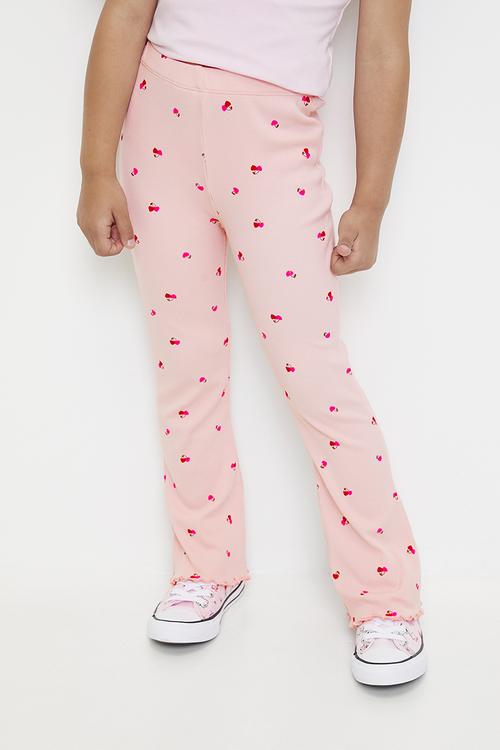 Cherry hearts all-over print rib knit leggings - pink