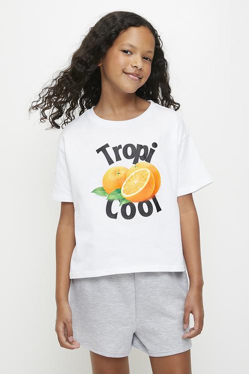 Tropi cool placement print tee with shorts - white/grey