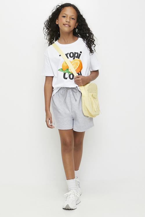 Tropi cool placement print tee with shorts - white/grey