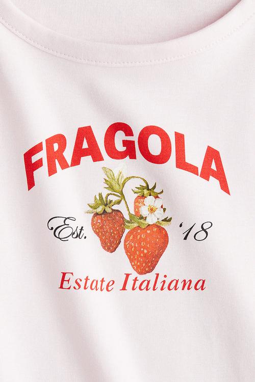 Print-motif cotton T-shirt - pink fragola