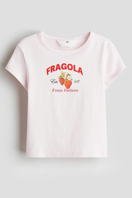 Print-motif cotton T-shirt - pink fragola
