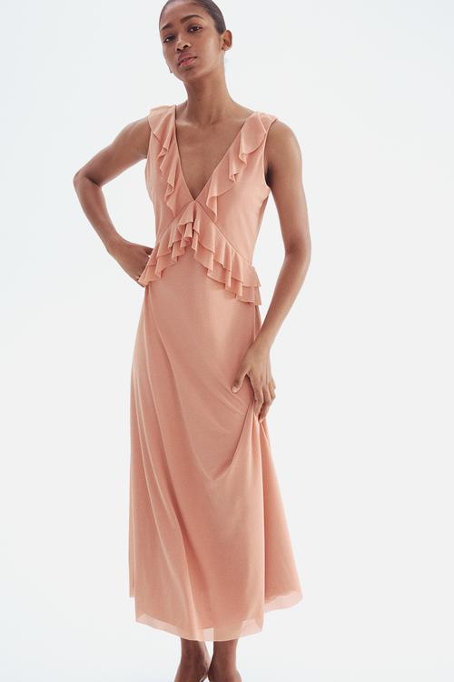 Flounce-trimmed dress - dusty orange