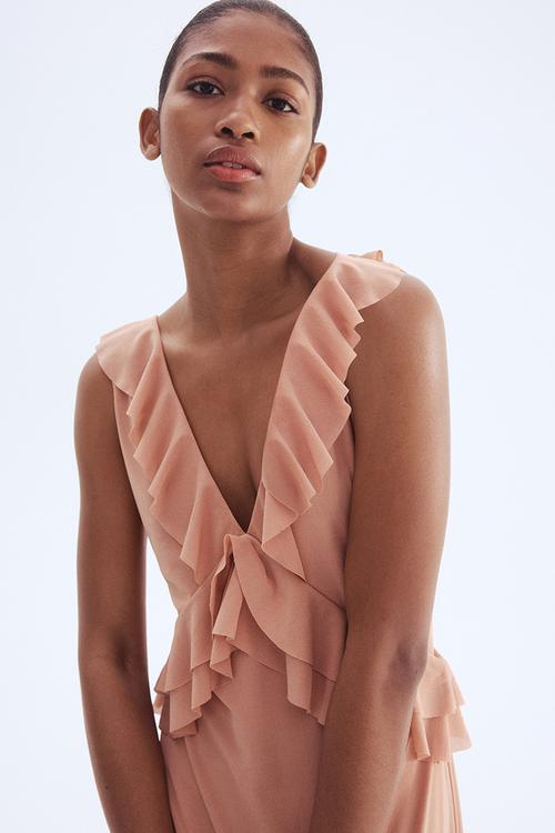 Flounce-trimmed dress - dusty orange