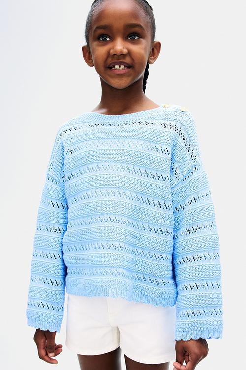 Pointelle-knit cotton jumper - blue