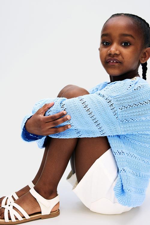Pointelle-knit cotton jumper - blue