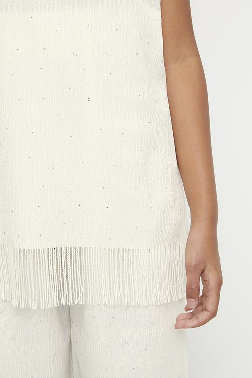 Pre-shirred knit top with matching pants - cream