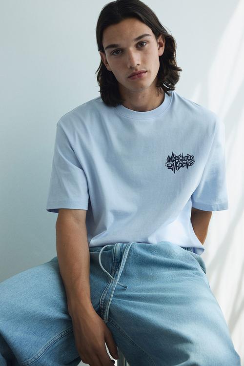 Loose fit printed t-shirt - light blue confidence