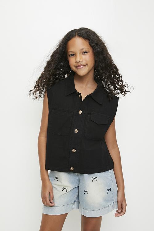 Button down vest with flap pockets - black
