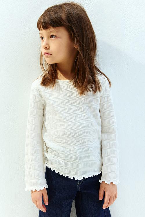 Smocked jersey top - white