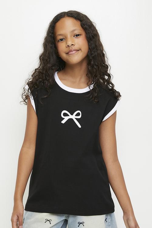 Bow graphic sleeveless tee - black/white