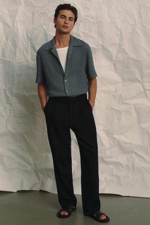 Relaxed fit linen-blend trousers - black