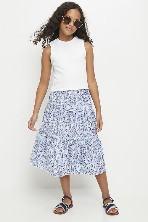 Ditsy floral tiered skirt - blue